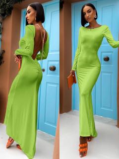 Zelené dlhé elegantné šaty NINTENI s prestrihom na chrbte Veľkosť: ONESIZE