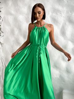 Zelené dlhé lesklé elegantné šaty MADES so zaväzovaním