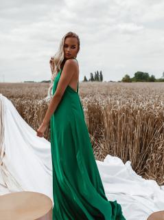 Zelené dlhé lesklé šaty HAYLEY
