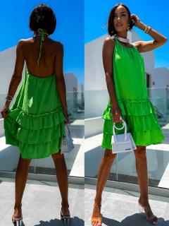 Zelené ľahké šaty GLORYN s volánikmi Veľkosť: ONESIZE