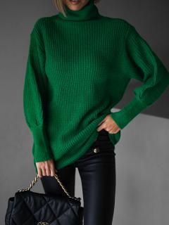 Zelený oversize dlhý sveter CARLA s rolákom Veľkosť: ONESIZE