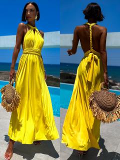 Žlté elegantné šaty BEATRICE s viazaním Veľkosť: ONESIZE