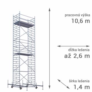 Pojazdné lešenie RUX MOBILO 1400 - pracovná výška 10,6 m Dĺžka: 180 cm