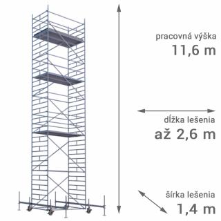 Pojazdné lešenie RUX MOBILO 1400 - pracovná výška 11,6 m Dĺžka: 180 cm