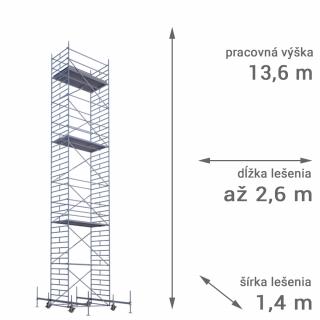 Pojazdné lešenie RUX MOBILO 1400 - pracovná výška 13,6 m Dĺžka: 180 cm