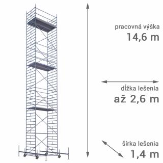 Pojazdné lešenie RUX MOBILO 1400 - pracovná výška 14,6 m Dĺžka: 180 cm