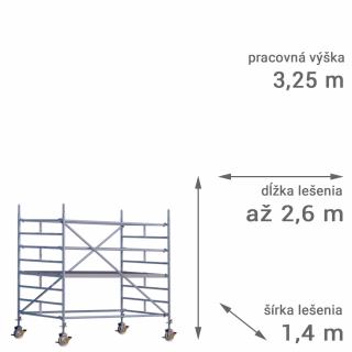 Pojazdné lešenie RUX MOBILO 1400 - pracovná výška 3,25 m Dĺžka: 180 cm