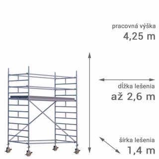 Pojazdné lešenie RUX MOBILO 1400 - pracovná výška 4,25 m Dĺžka: 180 cm