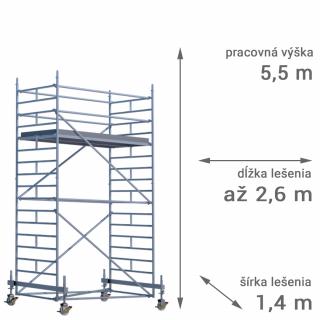 Pojazdné lešenie RUX MOBILO 1400 - pracovná výška 5,5 m Dĺžka: 260 cm