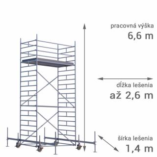 Pojazdné lešenie RUX MOBILO 1400 - pracovná výška 6,6 m Dĺžka: 180 cm