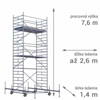 Pojazdné lešenie RUX MOBILO 1400 - pracovná výška 7,6 m Dĺžka: 180 cm