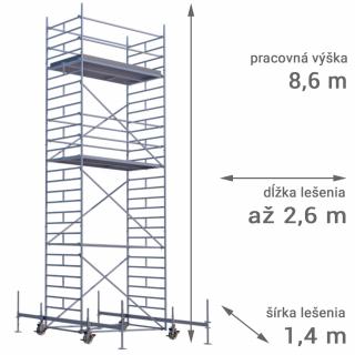 Pojazdné lešenie RUX MOBILO 1400 - pracovná výška 8,6 m Dĺžka: 180 cm