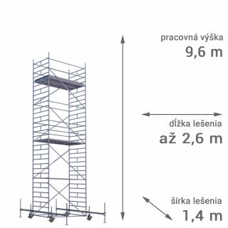 Pojazdné lešenie RUX MOBILO 1400 - pracovná výška 9,6 m Dĺžka: 180 cm