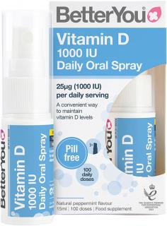 BetterYou Vitamín D 1000 IU Daily Spray, Orálny sprej, 15 ml (100 strekov)