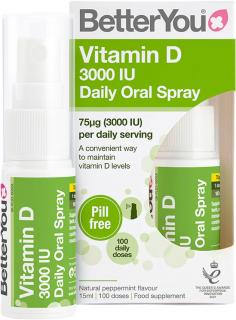 BetterYou Vitamín D3 3000 IU Oral Spray, Orálny sprej, 15 ml (100 strekov)
