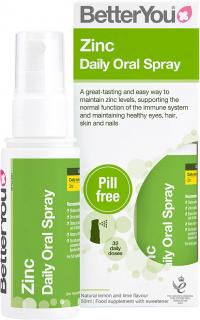 BetterYou Zinc Daily Oral Spray, Zinok, Orálny sprej, 50 ml (160 strekov)