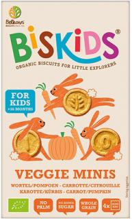 Biskids BIO Detské celozrnné mini sušienky s mrkvou a tekvicou, bez pridaného cukru, 36M+, 120 g