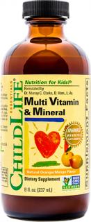ChildLife Multi Vitamín & Mineral, Natural Pomaranč a Mango, 237 ml