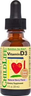 ChildLife Vitamín D3 kvapky, 500 IU, 115 dávok, Natural Bobule, 30 ml