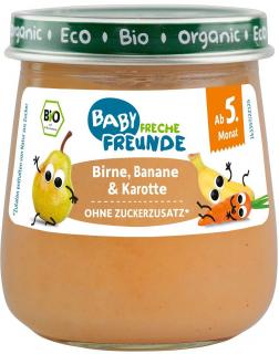 Freche Freunde BIO Detský príkrm - hruška, banán a mrkva, 120 g