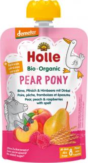 Holle BIO Kapsička - hruška s broskyňou, malinami a špaldou, 100 g