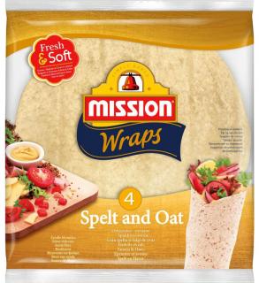 Mission Wraps Spelt and Oat, Tortilly so špaldou a ovsenými vločkami, 4 ks, 245 g