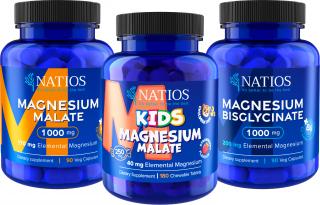 NATIOS Balíček horčíkov pre celú rodinu, Malate + Bisglycinate + Magnesium Kids