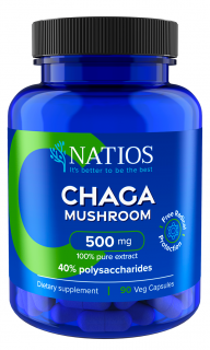 NATIOS Chaga Extract, 500 mg, 40% polysaccharides, 90 vegánskych kapsúl