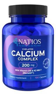 NATIOS Chelated Calcium Complex, Vápnik s vitamínmi D3 a K2 MK-7, 200 mg, 100 kapsúl