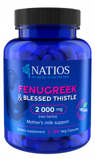 NATIOS Fenugreek & Blessed Thistle Extract, Pískavica & Benedikt, 2000 mg, 120 veg. kapsúl