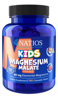 NATIOS Kids Magnesium Malate, 250 mg, 180 jahodových cmúľacích tabletiek