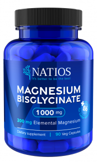 NATIOS Magnesium Bisglycinate 1000 mg + B6, 90 veg. kapsúl, (elem. horčík 200 mg)