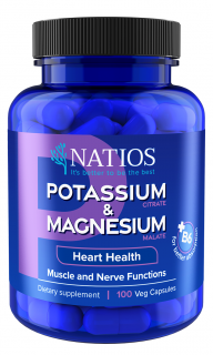 NATIOS Potassium & Magnesium, Draslík citrát a horčík malát, 100 vegánskych kapsúl