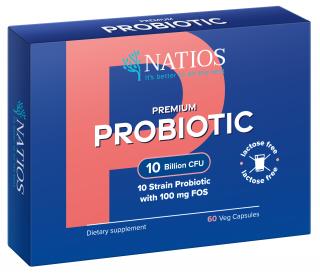 NATIOS Premium Probiotic, Probiotiká s FOS, 10 miliárd CFU, 10 kmeňov, 60 veg kapsúl
