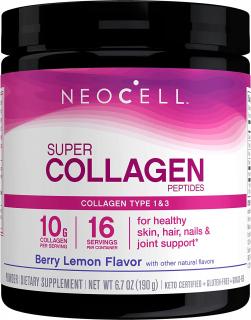 Neocell Super Collagen Peptides, Kolagénové peptidy typu I a III, Berry lemon, 190 g
