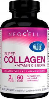 Neocell Super Collagen + Vitamín C & Biotín, Kolagén typu I a III s Vitamínom C a Biotínom, 180 tabliet