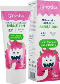 Nordics Detská prírodná Zubná pasta Bubble Gum, 50 ml