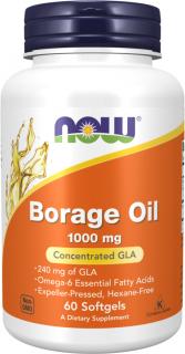 NOW FOODS Borage Oil, Borákový olej, 1000 mg, 60 softgel kapsúl