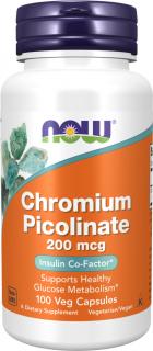 NOW FOODS Chromium Picolinate, 200 mcg, 100 rastlinných kapsúl