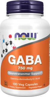 NOW FOODS GABA (Kyselina Gama-aminomaslová), 750 mg, 100 rastlinných kapsúl