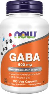 NOW FOODS GABA + Vitamín B6, 500 mg, 100 rastlinných kapsúl