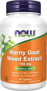 NOW FOODS Horny Goat Weed Extract, Škornice, 750 mg, 90 tabliet