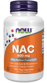 NOW FOODS NAC so selénom a molybdénom, 600 mg, 100 rastlinných kapsúl