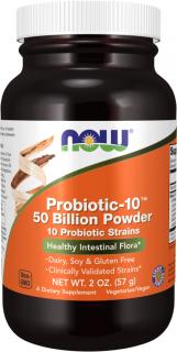 NOW FOODS Probiotic-10 Powder, probiotiká, 50 miliárd živých zárodkov, 10 kmeňov, 57 g