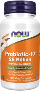 NOW FOODS Probiotic-10, probiotiká, 25 CFU, 10 kmeňov, 100 rastlinných kapsúl