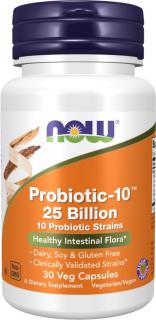 NOW FOODS Probiotic-10, probiotiká, 25 miliárd CFU, 10 kmeňov, 30 rastlinných kapsúl