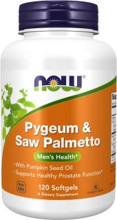 NOW FOODS Pygeum & Saw Palmetto, Slivoň a Serenoa, 120 softgel kapsúl