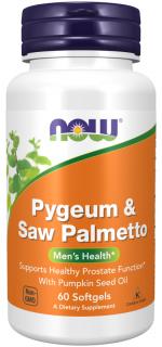 NOW FOODS Pygeum & Saw Palmetto, Slivoň a Serenoa, 60 softgel kapsúl