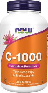 NOW FOODS Vitamín C-1000 s ružou šípovou a citrusovými bioflavonoidmi, 250 tabliet