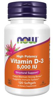 NOW FOODS Vitamin D3, 5000 IU, 120 softgel kapsúl